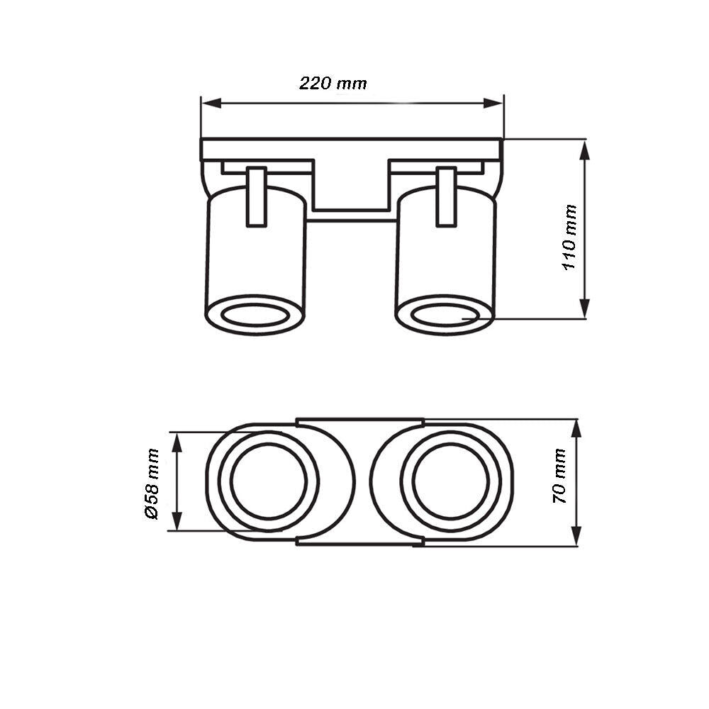 Applique plafoniera 2 diffusori orientabile da soffitto parete lampada attacco per faretto GU10 per bagno soggiorno bianco o nero