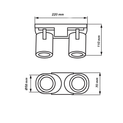 Applique plafoniera 2 diffusori orientabile da soffitto parete lampada attacco per faretto GU10 per bagno soggiorno bianco o nero