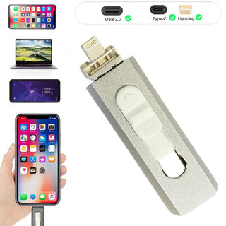 Pen flash drive memory card 128GB USB Type-C Lightning x Android IOS