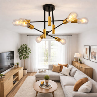 Plafoniera industriale moderna nero e oro 6 attacco E27