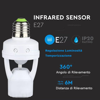 Portalampada adattatore E27 sensore di movimento 360° Pir infrarossi