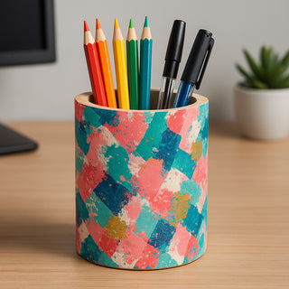 Portapenne in legno grezzo rotondo personalizzabile per decoupage