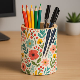 Portapenne in legno grezzo rotondo personalizzabile per decoupage