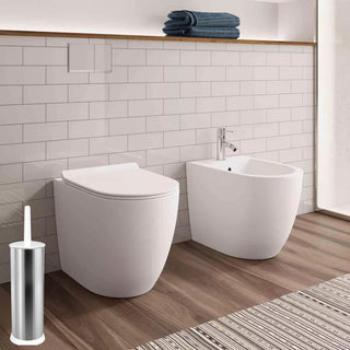 Portascopino con scopino da bagno in acciaio satinato con coperchio