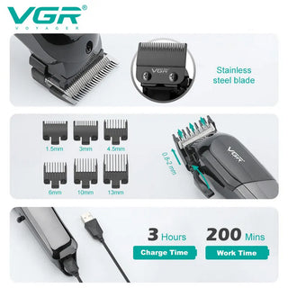 Rasoio VGR HAIR CLIPPER barba capelli 6 pettinini leva conica 118