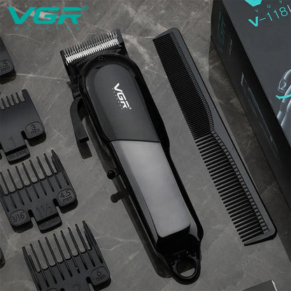 Rasoio tagliacapelli VGR HAIR CLIPPER ricaricabile per barba capelli con 6 pettinini leva conica display 118