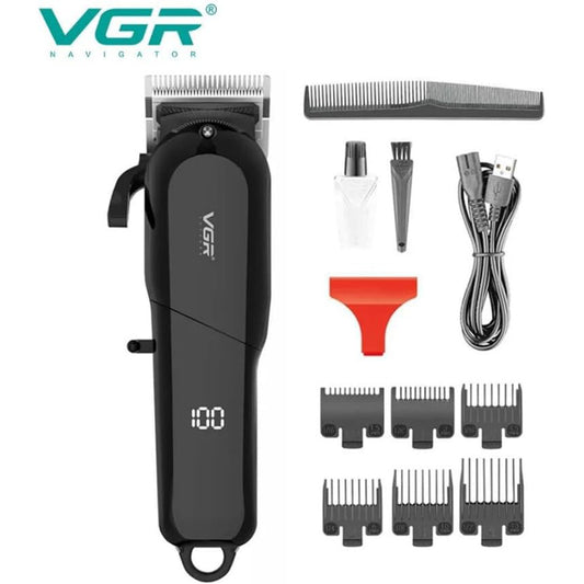 Rasoio tagliacapelli VGR HAIR CLIPPER ricaricabile per barba capelli con 6 pettinini leva conica display 118