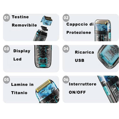 Rasoio ricaricabile VGR FOIL SHAVER per barba corpo doppio rullo impermeabile IPX5 con display 352