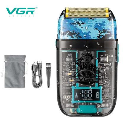 Rasoio ricaricabile VGR FOIL SHAVER per barba corpo doppio rullo impermeabile IPX5 con display 352