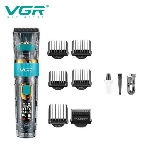 Rasoio tagliacapelli VGR HAIR CLIPPER ricaricabile impermeabile per barba capelli basette corpo con 6 pettinini alta velocità display IPX7 695