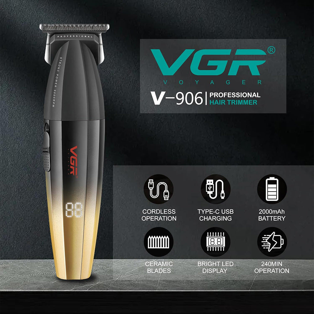 Rasoio tagliacapelli VGR HAIR TRIMMER ricaricabile per barba capelli con 3 pettinini 2 velocità max 9000 RPM display 906