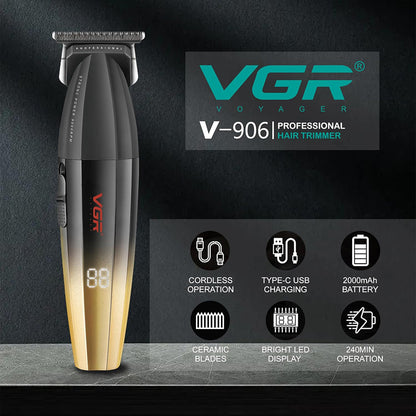 Rasoio tagliacapelli VGR HAIR TRIMMER ricaricabile per barba capelli con 3 pettinini 2 velocità max 9000 RPM display 906
