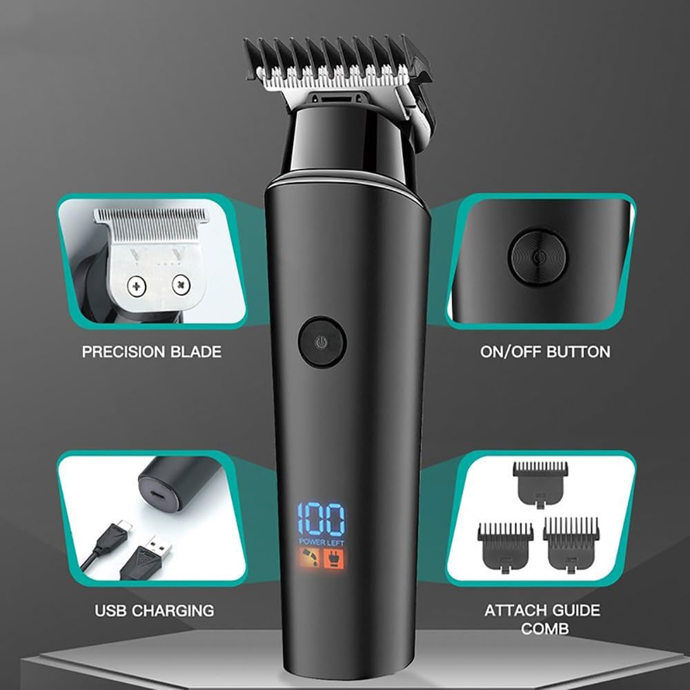 Rasoio VGR HAIR TRIMMER nero ricaricabile con 3 testine taglia capelli barba con display cavo usb accessori 937