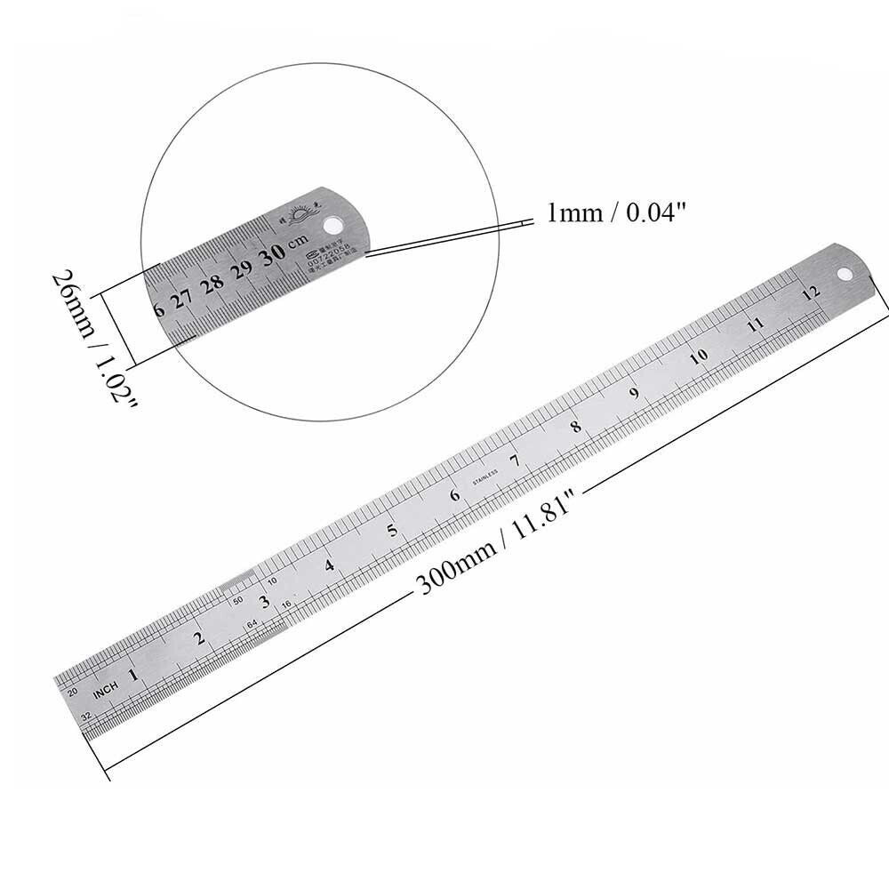 Righello in metallo 30 cm a bordo dritto doppio lato strumento di misurazione in centimetri e pollici