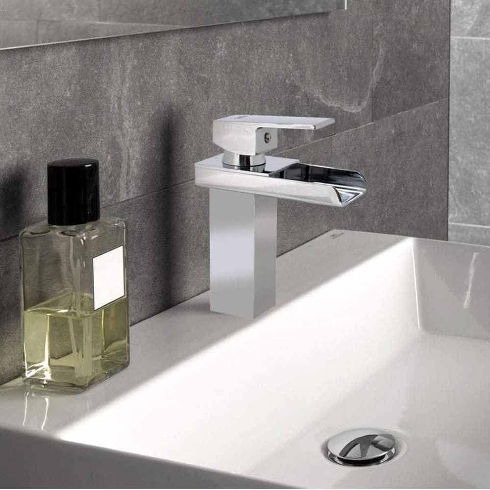 Miscelatore a cascata cromato da lavabo per bagno canna alta o bassa leva monocomando rubinetto per lavandino moderno modello cascata silver