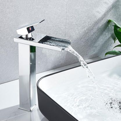 Miscelatore a cascata cromato da lavabo per bagno canna alta o bassa leva monocomando rubinetto per lavandino moderno modello cascata silver