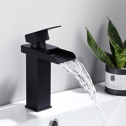 Miscelatore a cascata nero da lavabo per bagno canna alta o bassa leva monocomando rubinetto per lavandino moderno modello cascata nero