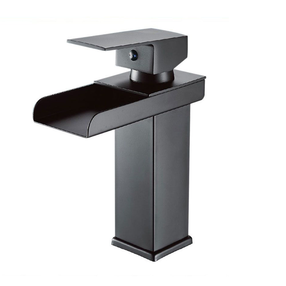 Miscelatore a cascata nero da lavabo per bagno canna alta o bassa leva monocomando rubinetto per lavandino moderno modello cascata nero