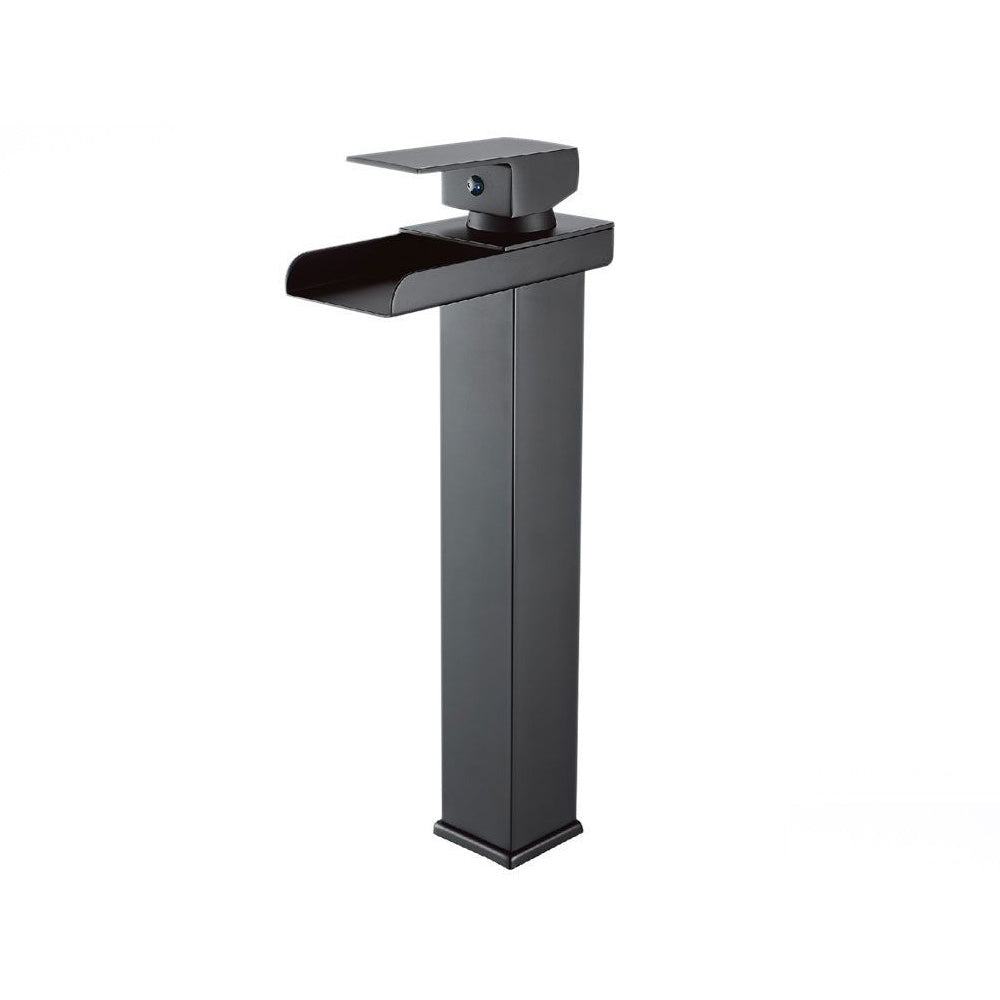 Miscelatore a cascata nero da lavabo per bagno canna alta o bassa leva monocomando rubinetto per lavandino moderno modello cascata nero