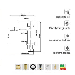 Rubinetto nero da bidet per bagno miscelatore modello Seven