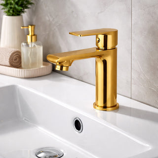 Rubinetto oro lucido da lavabo per bagno miscelatore modello Seven