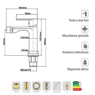 Rubinetto oro opaco da bidet per bagno miscelatore modello Seven