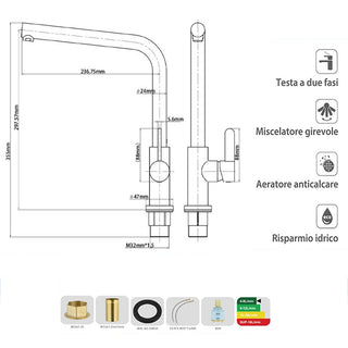 Rubinetto cucina nero miscelatore orientabile monocomando a canna alta