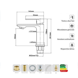 Rubinetto cromato da lavabo per bagno miscelatore modello Seven