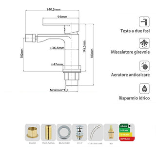 Rubinetto cromato da bidet per bagno miscelatore modello Seven