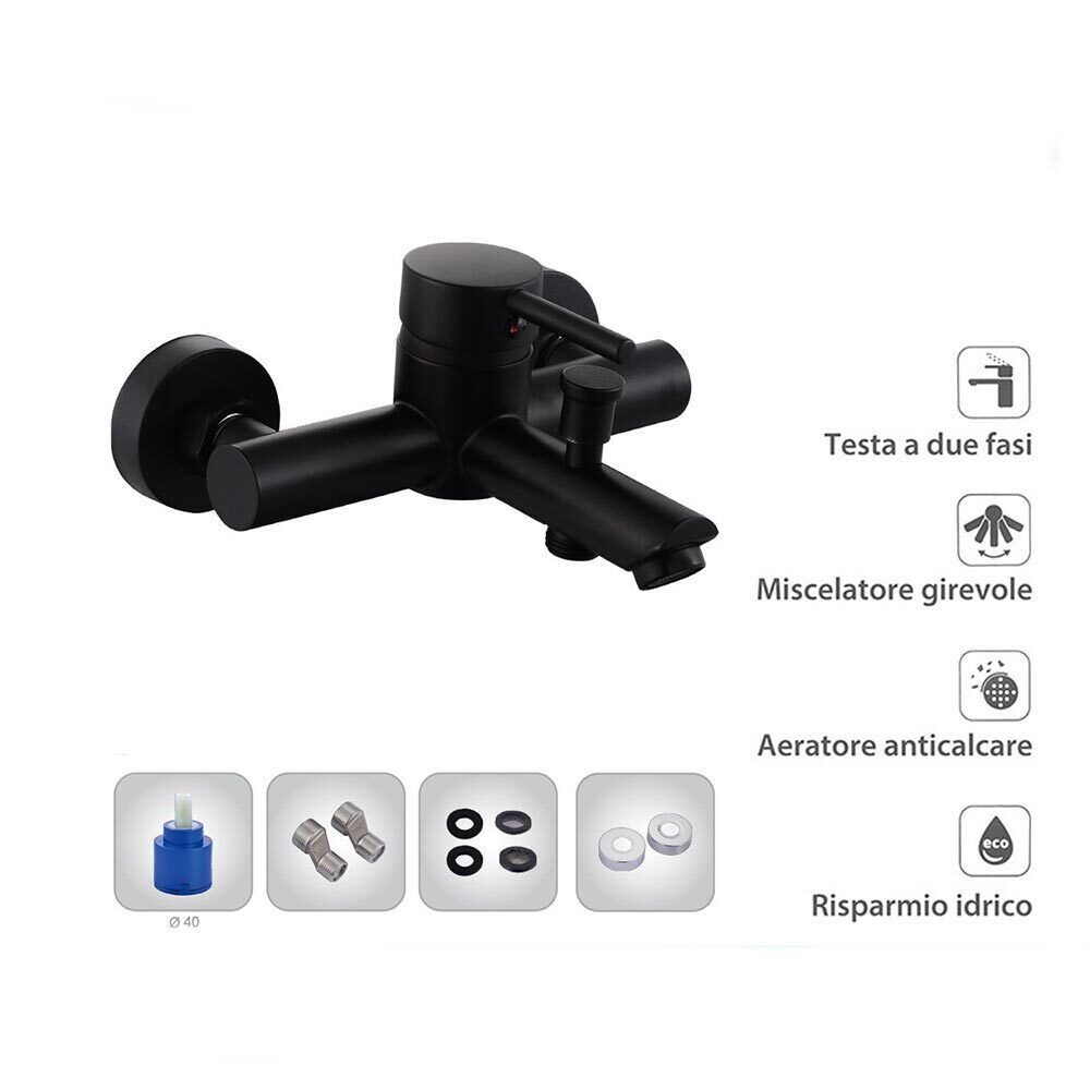 Rubinetto per bagno ultra moderno nero opaco miscelatore per vasca da bagno modello Ray Black