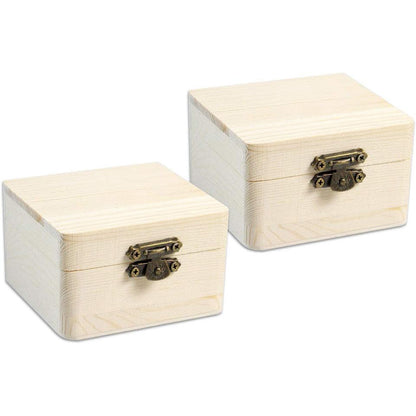 Set 2 scatole in legno quadrate per decoupage decorazione portagioie bomboniere cofanetto portaoggetti con chiusura clip