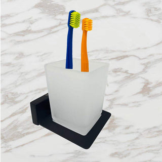 Set bagno moderno rettangolare in acciaio nero vetro satinato 6 pezzi