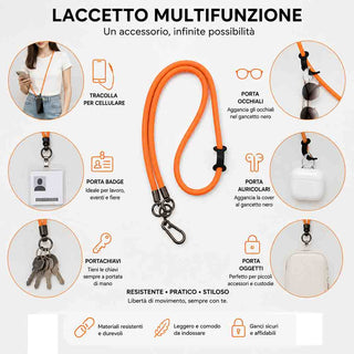 Laccetto multiuso tracolla cellulare portachiavi porta occhiali 70 cm