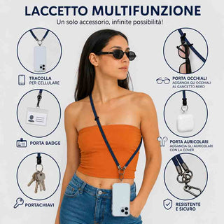 Laccetto multiuso tracolla cellulare portachiavi porta occhiali 70 cm