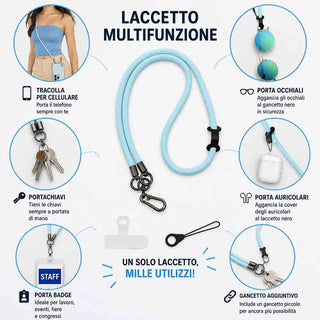 Laccetto multiuso tracolla cellulare portachiavi porta occhiali 70 cm
