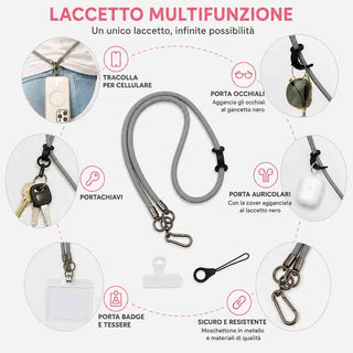Laccetto multiuso tracolla cellulare portachiavi porta occhiali 70 cm