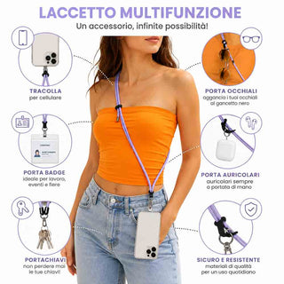 Laccetto multiuso tracolla cellulare portachiavi porta occhiali 70 cm
