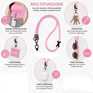 Laccetto multiuso tracolla cellulare portachiavi porta occhiali 70 cm