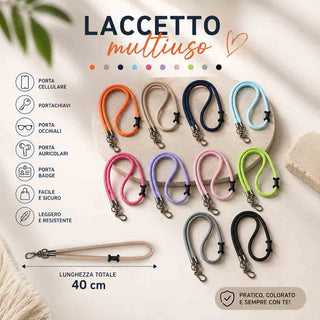 Laccetto multiuso tracolla cellulare portachiavi porta occhiali 40 cm