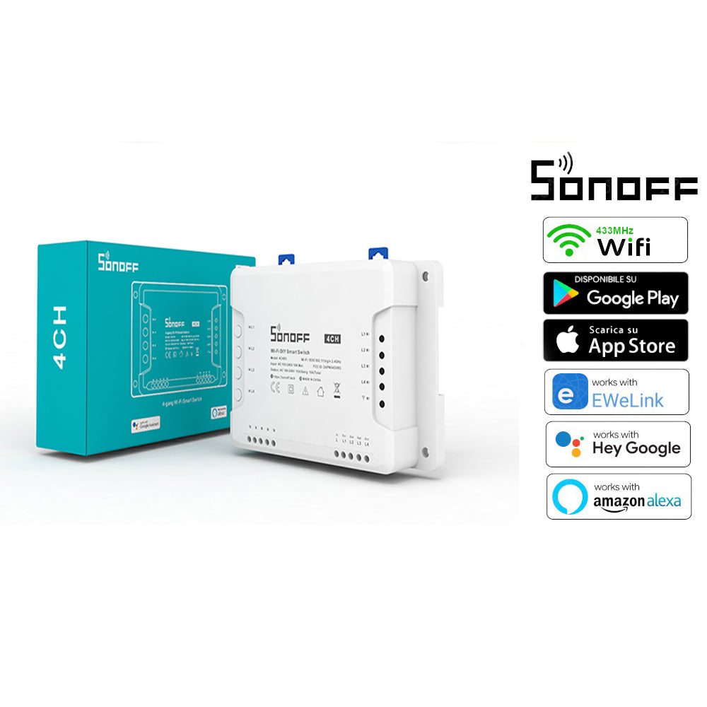 Interruttore smart intelligente SONOFF 4CH canali 4-gang wireless wifi  con app per tablet smartphone