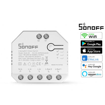 Interruttore smart intelligente SONOFF Dualr3r wireless wifi  con app per tablet smartphone