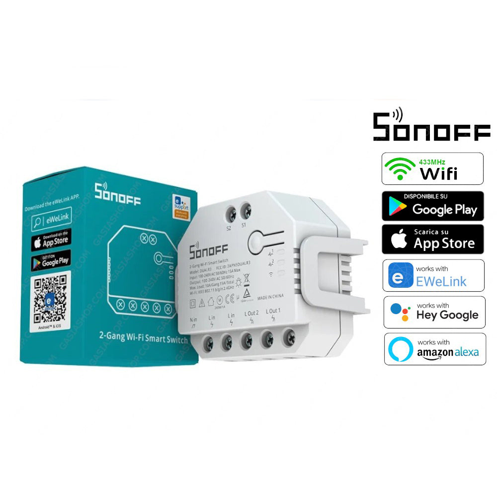 Interruttore smart intelligente SONOFF Dualr3r wireless wifi  con app per tablet smartphone