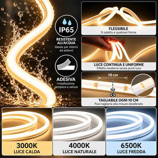 Strip led COB flessibile 13w 1Mt 220V luce 3000k 4000k 6500k IP65
