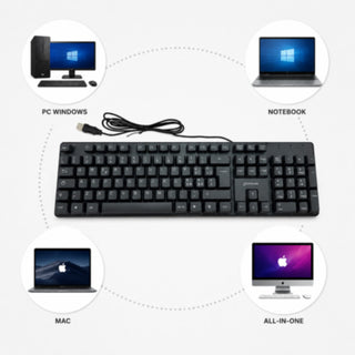 Tastiera nera cablata con cavo USB 105 tasti per computer laptop PC