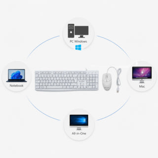Kit tastiera e mouse cablata bianca computer 104 tasti USB per PC