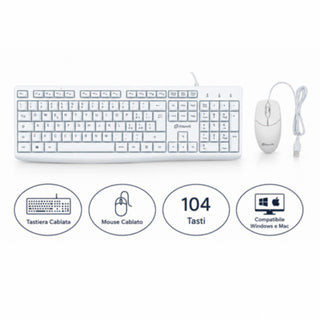 Kit tastiera e mouse cablata bianca computer 104 tasti USB per PC
