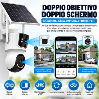 Telecamera 4G AOV 24H con pannello solare doppio obiettivo AI Zoom 10X