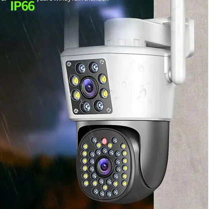 Telecamera di videosorveglianza wi fi 2 obbiettivi full hd 2 mpx audio e video videocamera motorizzata 8 infrarossi e 36 led