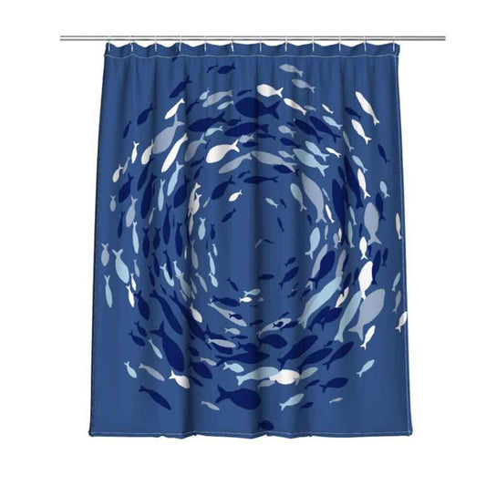 Tenda per doccia vasca da bagno impermeabile pvc 12 ganci stile marino blu con pesci 180x200 cm