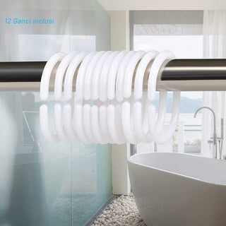 Tenda doccia impermeabile PVC 240x200 cm 12 ganci motivo sassi
